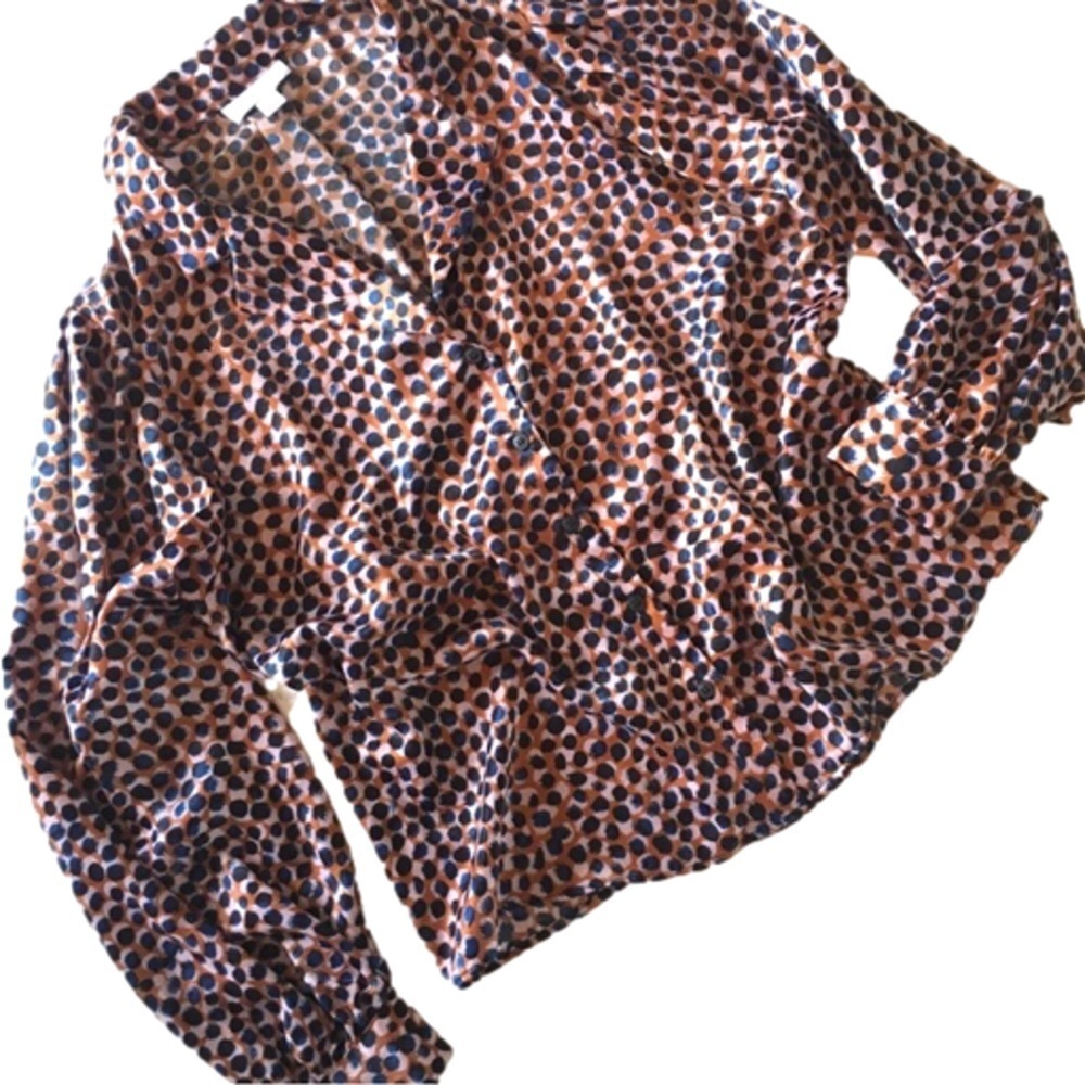 TOPSHOP satin oversized button front long sleeved patterned blouse size 8
